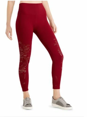 Ideology Womens Red Eyelet Fitness Workout Athletic Leggings M BHFO 9956