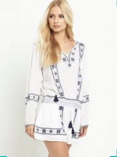 Mameluco de gasa bordado blanco y azul Ralph Lauren Denim & Supply talla XS NUEVO CON ETIQUETAS Foto 1 de 3