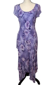 Y2K 90s Robbie Bee Silk Dress Sz 8 Floral Purple Fairy Ruffle Fairycore Meduim - Picture 1 of 15