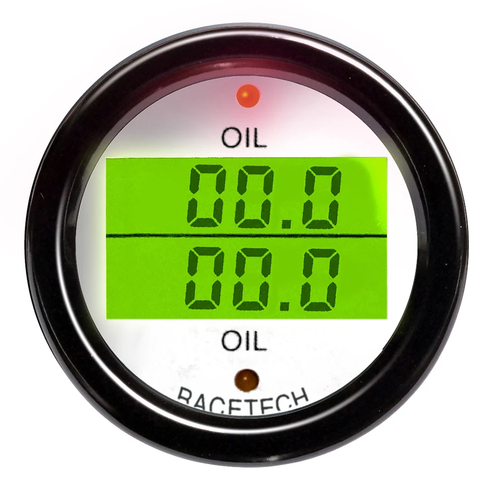 Racetech Oil Pressure & Temperature 52mm Dual Gauge - White Dial Face / Digital - Image 1 of 1
