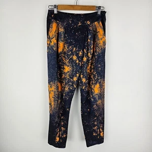 Sheike Pants Womens Size 10 Black Orange Palm Print Tapered Leg Pleated Side Zip - Picture 1 of 5