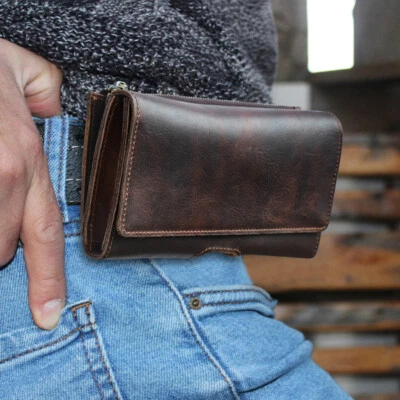 Genuine Leather Men Waist Bag Travel Belt Loop Pouch Waist Phone Holster Case - Image 1 of 4