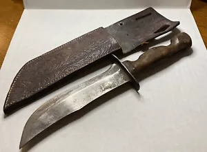 VTG American Bowie Knife Custom Hickory Wood 6 Brass Pinned Handle With Sheath - Picture 1 of 9