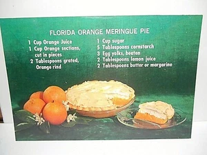 VINTAGE FLORIDA ORANGE MERINGUE PIE RECIPE POSTCARD UN-POSTED - Picture 1 of 4