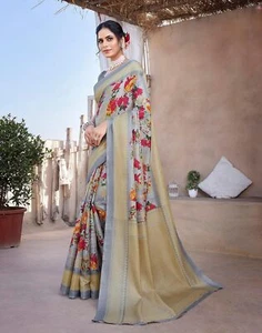 Women's Art Silk Saree Printed Saree With Unstitched Blouse Material - Picture 1 of 96