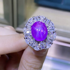 New 12mm Oval Ball Purple Amethyst White Topaz Gemstone Silver Luxury Women Ring