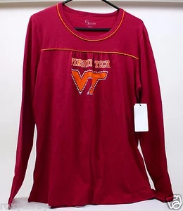 Hokies Virginia Tech VT Women Maroon Orange Long Sleeve Shirt Size Large  NWT - Picture 1 of 1