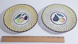 2 Spanish Olive Roja Garlic Fruit Ceramic Rope Weave Plates Vtg Made in Spain - Picture 1 of 12