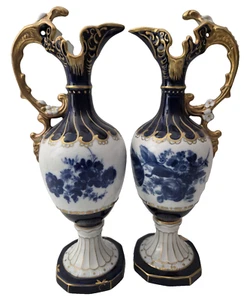 Antique Royal Dux Pink Triangle Pair of Pitchers made in Czechoslovak - 12" - Picture 1 of 15