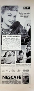 Nescafé Coffee 1941 anuncio impreso vintage años 40 real bondad niño alcancía columpio - Imagen 1 de 1