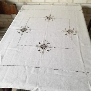 Weiße Leinen Tischdecke Italienisch Reticella Spitze Handarbeit Cutwork Hohlsaum - Bild 1 von 17