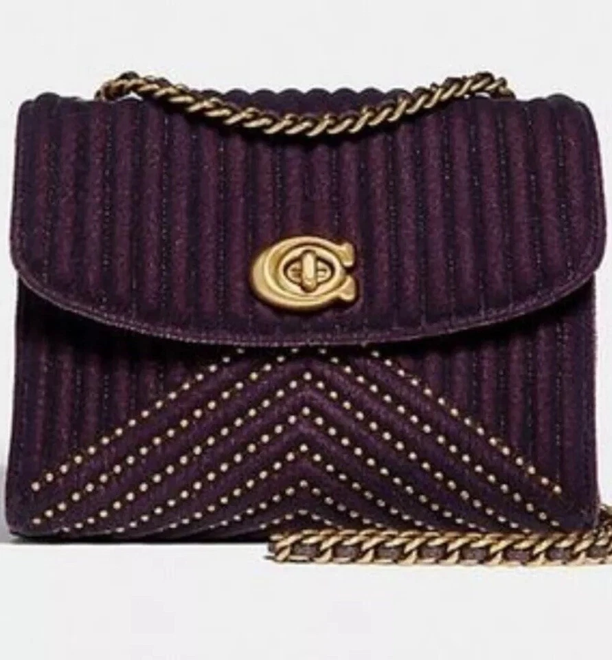 Coach 31034 Velvet Quilting Rivets Parker 18 Shoulder Crossbody Bag Plum