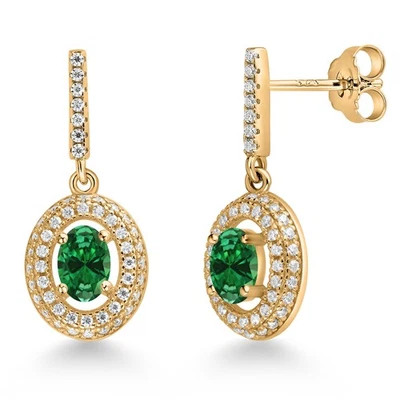 18K Yellow Gold Plated Silver Dangle Earrings Created Emerald Moissanite (1.21 - Image 1 of 4