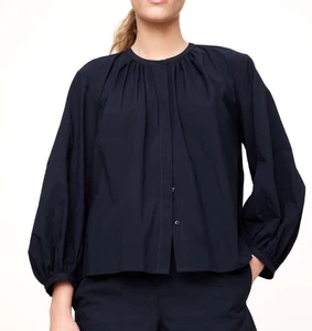 Neu mit Etikett Banana Republic RT $ 120 marineblau Baumwollvoile übergroße geraffte Bluse Top L - Bild 1 von 6