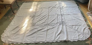 Battenburg lace bed cover for double bed, white with lace cut outs - Picture 1 of 4
