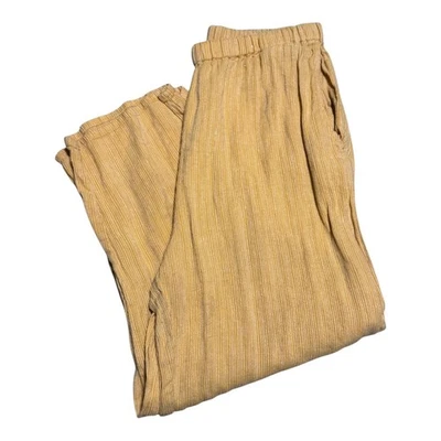 FLAX 100% Linen Baggy Wide Leg Yellow/White Thin Stripe Pants Women's Large FLAW - Image 1 of 4