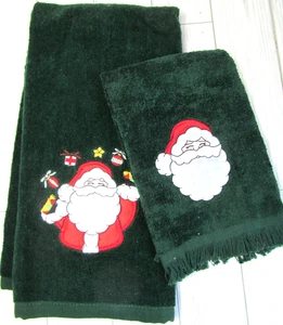 Weihnachten Weihnachtsmann Geschirrtuch 2 Größen Applikation Waldgrün Bad Baumwolle Z2 - Bild 1 von 6
