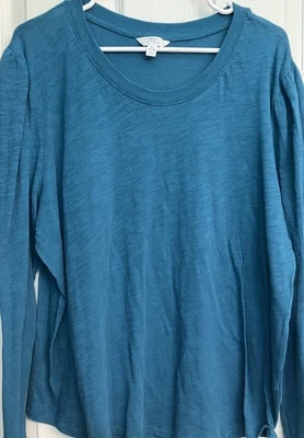 NWT Women’s Time And Tru Teal Cotton Long Sleeve Tee With Puff Shoulders Size XL - Image 1 of 4