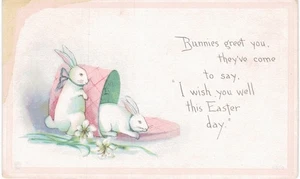 Easter Bunny Rabbit Two White Emerge From Hat Box AS IS 1910 - Picture 1 of 2