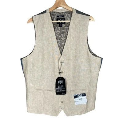 JOE Joseph Abboud 100% Linen Suit Vest Mens L Wedding Formal Waistcoat Beige - Image 1 of 4