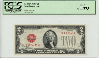 1928F $2 Legal Tender Note Red Julian Snyder Fr# 1507 PCGS GEM 65 PPQ - Image 1 of 2