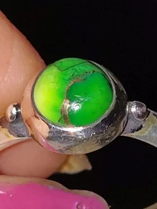 Sterling Silver Green Peacock Turquoise Ring Size 7 Cabochon Bezel 925 Artisan - Picture 1 of 12