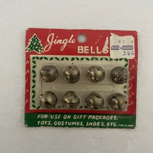 Vintage Christmas Silver Jingle Bells on Card Set of 8 Japan - Picture 1 of 2