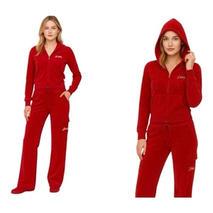 HALE BOB tuta velluto cappuccio zip giacca e pantaloni tasche rosso Y2K taglia S LEGGI - Foto 1 di 24