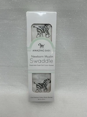 Increíble manta de muselina para bebé algodón premium cebra cebras negras paquete de 1 Foto 1 de 4