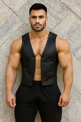 Men's Real Leather Bartender Vest Bar Waistcoat Fetish Club Vest Handmade - Image 1 of 4