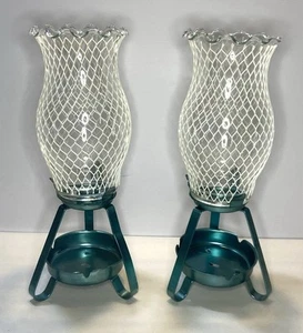 Vintage türkis Aluminium Restaurant Stil Glas Windlicht Kerzenhalter/Aschenbecher - Bild 1 von 13