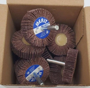 Merit 2" x 1/2" Flap Wheels 60 Grit 25,000 RPM Max 1/4" Shank Pack of 10 - Picture 1 of 4