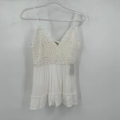 Mujer Boho Cottagecore Top Talla L Blanco Crochet Babydoll Fluido Volantes Festival Foto 1 de 4