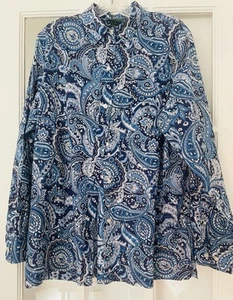 Damen Lauren Ralph Lauren Paisley Hemd blau/weiß leicht lang Large - Bild 1 von 2