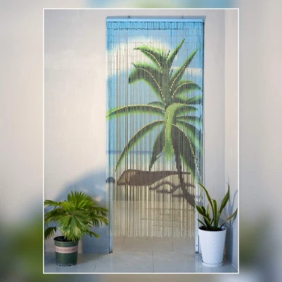 Cortina con cuentas de puerta de bambú de palmera tropical, cortina colgante con cuentas para Doorwa Foto 1 de 4