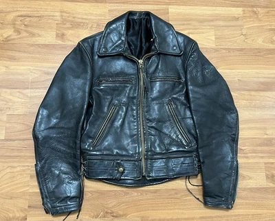 Jaqueta policial motocicleta couro vintage anos 60 CAL CHP couro de cavalo TALON EUA 40 pesada - Imagem 1 de 4