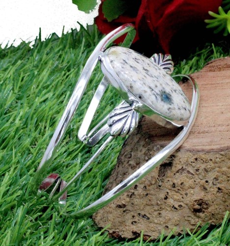 VALENTINO 925 Sterling Silver Natural K2 Jasper Gemstone Jewelry Cuff Bracelet Size Adj
