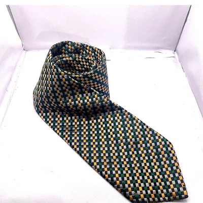 Corbata ETRO Tejida a Cuadros Patrón 100% Seda Verde Amarillo Gris Hecha en Italia Foto 1 de 4