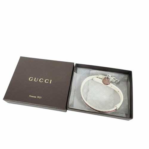 GUCCI Bracciale Pelle Tela Striscia Rossa Bianca con Charm Logo Made in Italy