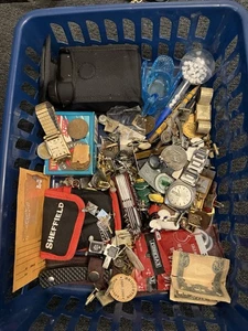 Junk Drawer Lot Jewelry Coins Cufflinks Money Knives Longines Elgin Vintage Pins - Picture 1 of 7