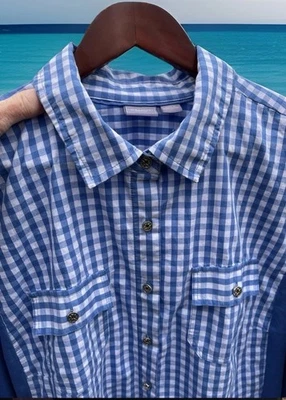 Top Laura Scott Mujer Azul a Cuadros Tejido Sólido Paneles Laterales Bolsillos Damas Talla 2X Foto 1 de 4