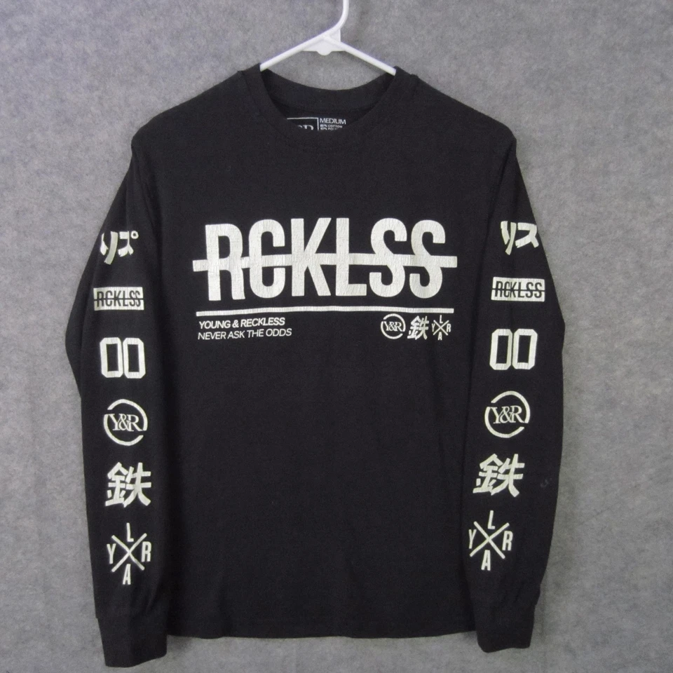 Young & Reckless Shirt Mens Medium Black Long Sleeve Graphic RCKLSS Streetwear - Image 1 of 4
