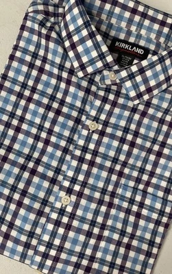 Kirkland Signature Mens Performance Sport Shirt XL 17-17.5 32/33 BLUE/PURPLE - Image 1 of 4