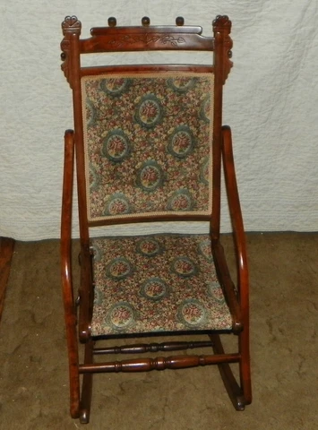 Walnut Carved Fold Up Rocker / Rocking Chair  (R145) Cover