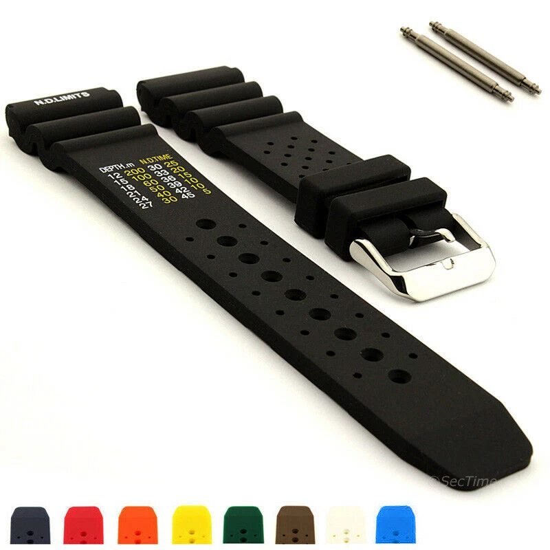 18mm 20mm 22mm 24mm ND Limits Silicone Rubber Waterproof Watch Strap Band PRO - Image 1 of 1