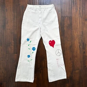 VTG 1960s Rockabilly 26x27 USA Hand Drawn Political No Nukes White Art Pants 60s - Picture 1 of 20