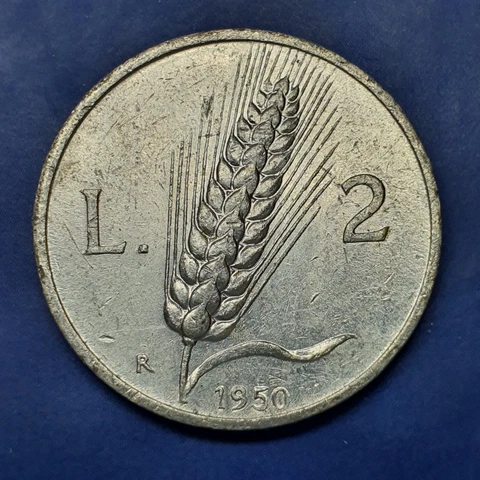 Italy 2 Lire 1950 R Coin - 0183 Cover