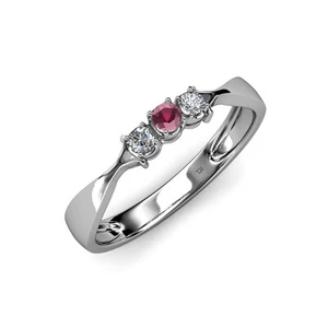Rhodolite Garnet and Diamond (SI2-I1, G-H) Three Stone Ring 0.17 ct tw 14K Gold - Picture 1 of 4