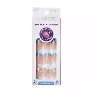 KISS imPRESS No Glue Mani Press On Nails, SNOOZE SHORT SQUOVAL FRENCH TIPS NEW - Picture 1 of 9