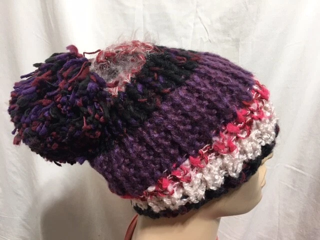 Inc International Concepts Striped Mega Pom Beanie White Yellow Pink Gray